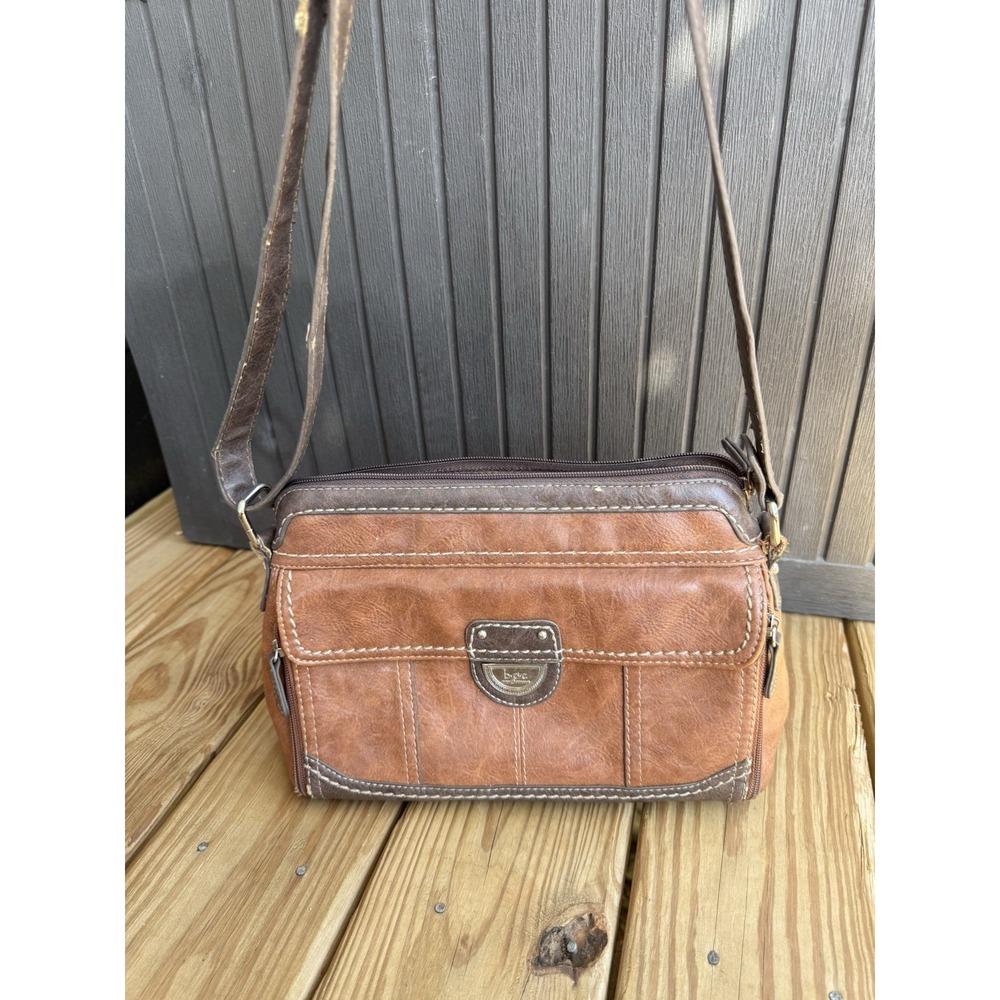 BOC Crossbody Purse Shoulder Bag Brown Tan Leather Born Concept B.O.C. Handbag